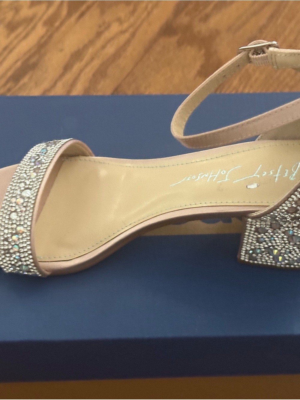 Betsey Johnson Blush Pink Rhinestone Block Heel Sandals
